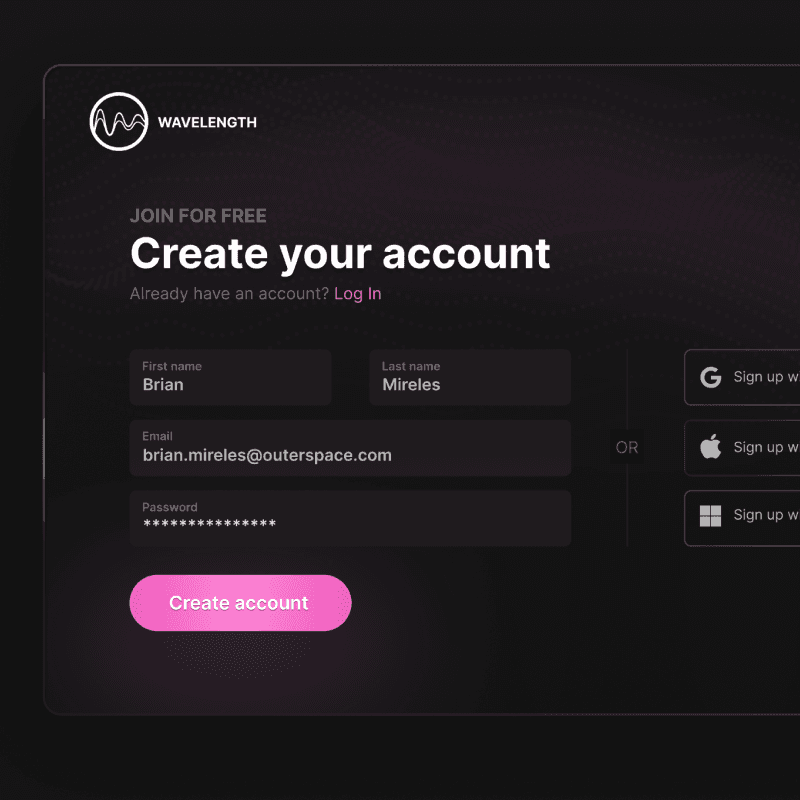 Account creation interface