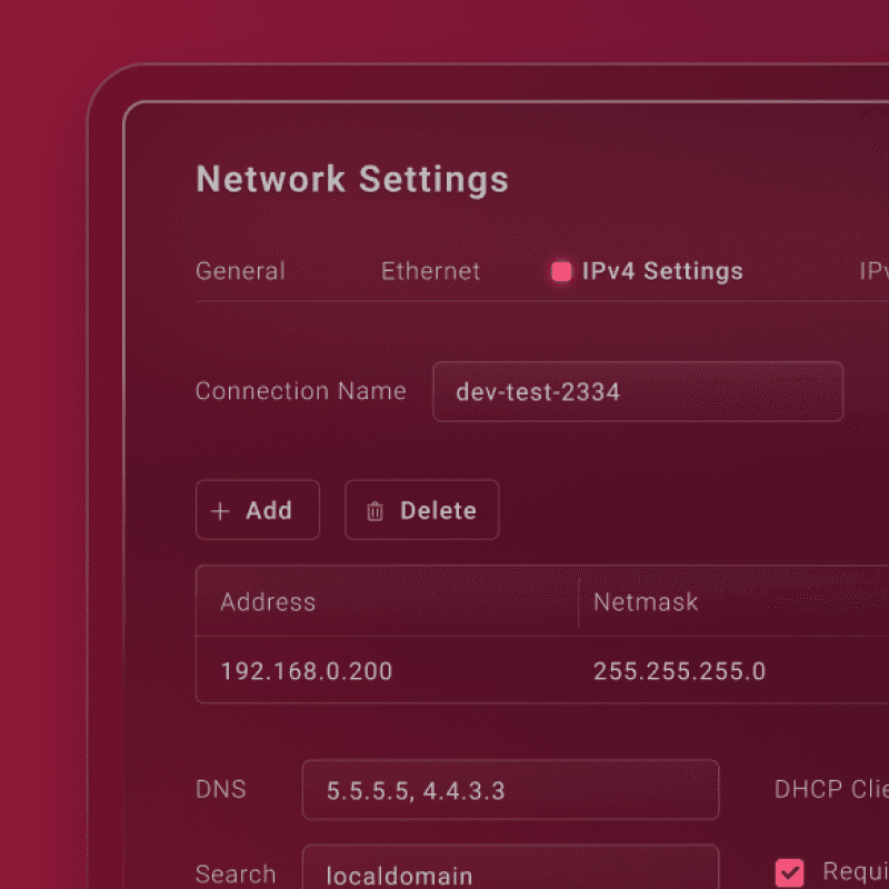 Network settings interface